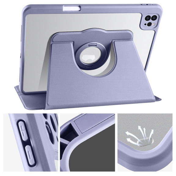 For iPad Pro 13 2024 Acrylic 360 Rotation Detachable Leather Tablet Case(Lavender Purple)