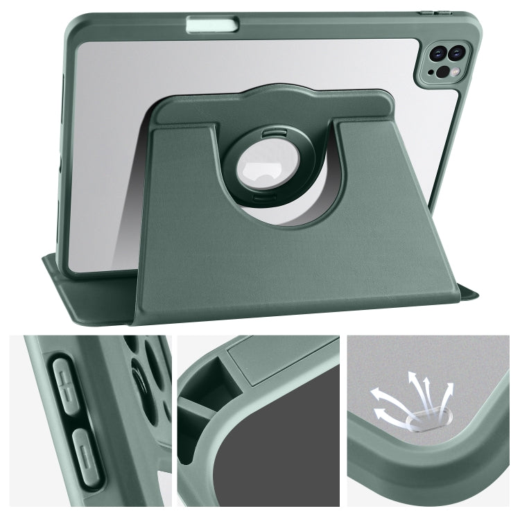 For iPad Pro 13 2024 Acrylic 360 Rotation Detachable Leather Tablet Case(Deep Green)