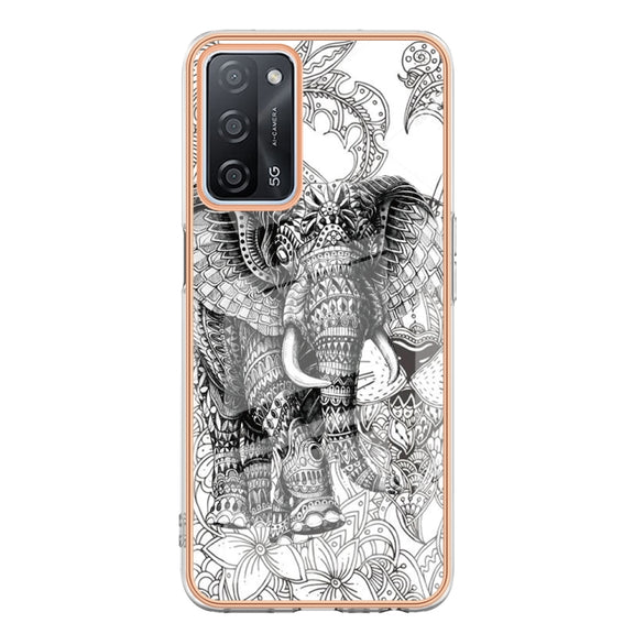 For OPPO A55 5G / A53s 5G / A54 4G Electroplating Marble Dual-side IMD Phone Case(Totem Elephant)
