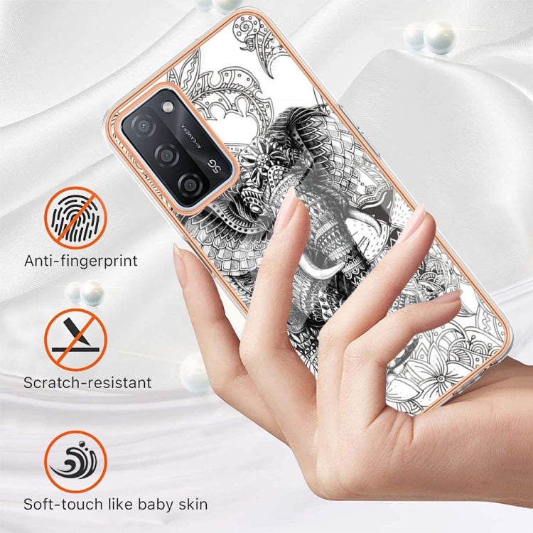 For OPPO A55 5G / A53s 5G / A54 4G Electroplating Marble Dual-side IMD Phone Case(Totem Elephant)