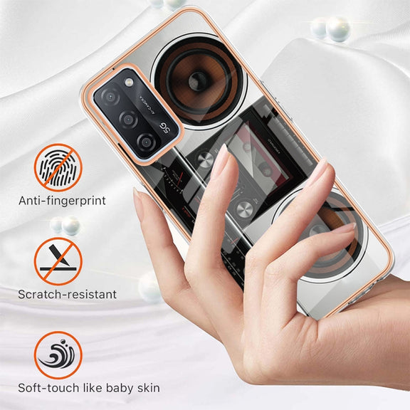 For OPPO A55 5G / A53s 5G / A54 4G Electroplating Marble Dual-side IMD Phone Case(Retro Radio)