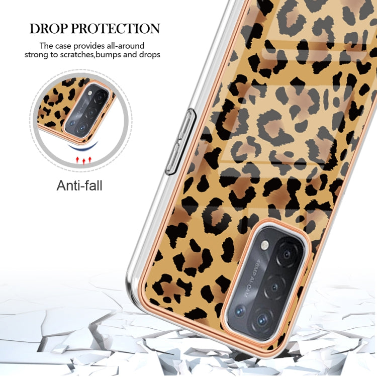 For OPPO A74 / A93 5G / A54 5G / A93s 5G Electroplating Marble Dual-side IMD Phone Case(Leopard Print)