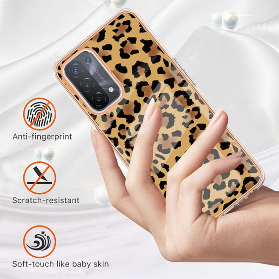 For OPPO A74 / A93 5G / A54 5G / A93s 5G Electroplating Marble Dual-side IMD Phone Case(Leopard Print)