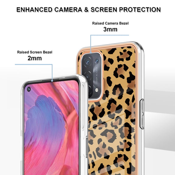 For OPPO A74 / A93 5G / A54 5G / A93s 5G Electroplating Marble Dual-side IMD Phone Case(Leopard Print)