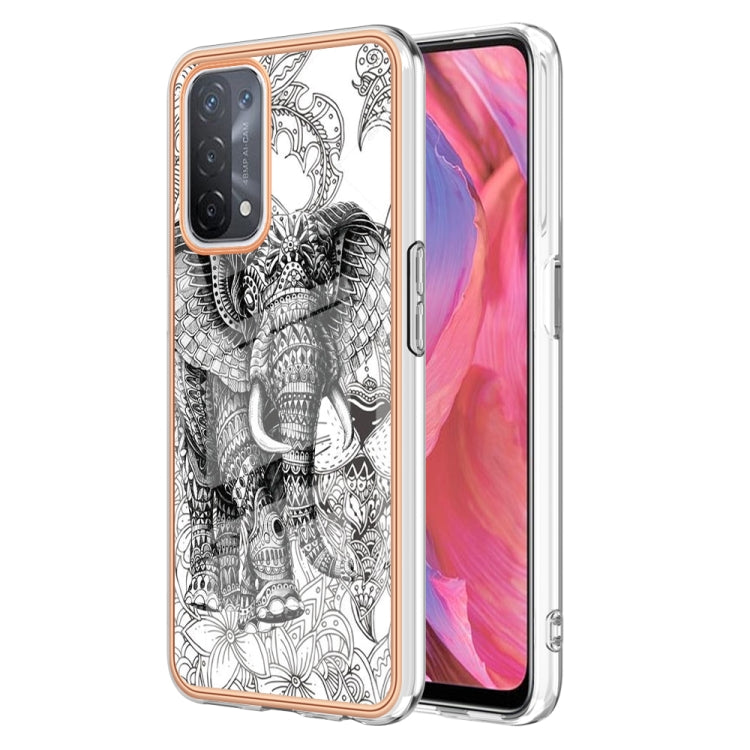 For OPPO A74 / A93 5G / A54 5G / A93s 5G Electroplating Marble Dual-side IMD Phone Case(Totem Elephant)