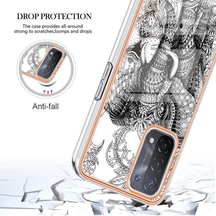 For OPPO A74 / A93 5G / A54 5G / A93s 5G Electroplating Marble Dual-side IMD Phone Case(Totem Elephant)