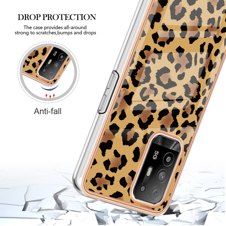 For OPPO A94 5G / A95 5G Electroplating Marble Dual-side IMD Phone Case(Leopard Print)