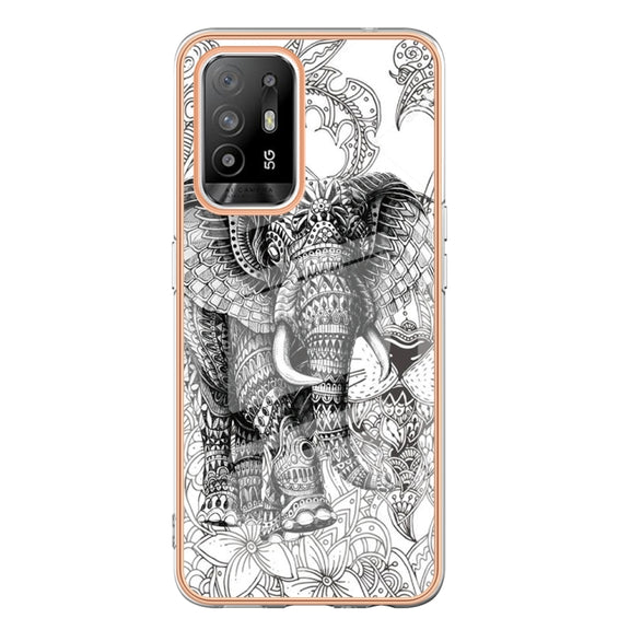 For OPPO A94 5G / A95 5G Electroplating Marble Dual-side IMD Phone Case(Totem Elephant)