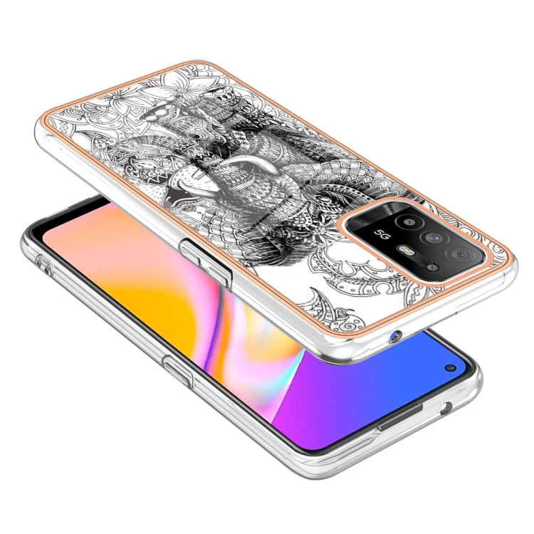 For OPPO A94 5G / A95 5G Electroplating Marble Dual-side IMD Phone Case(Totem Elephant)