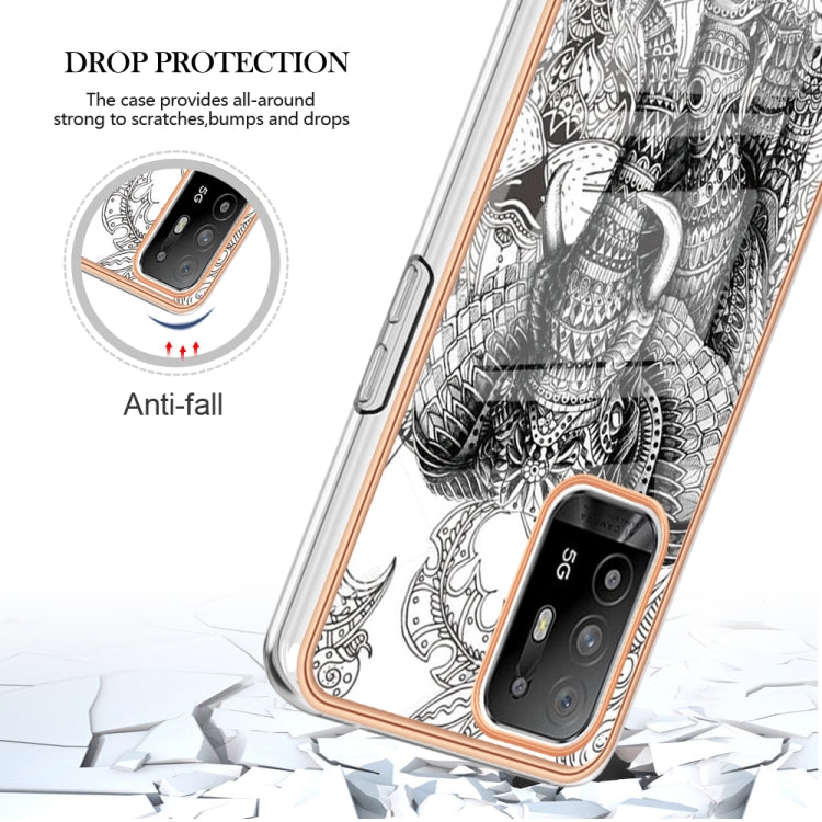 For OPPO A94 5G / A95 5G Electroplating Marble Dual-side IMD Phone Case(Totem Elephant)