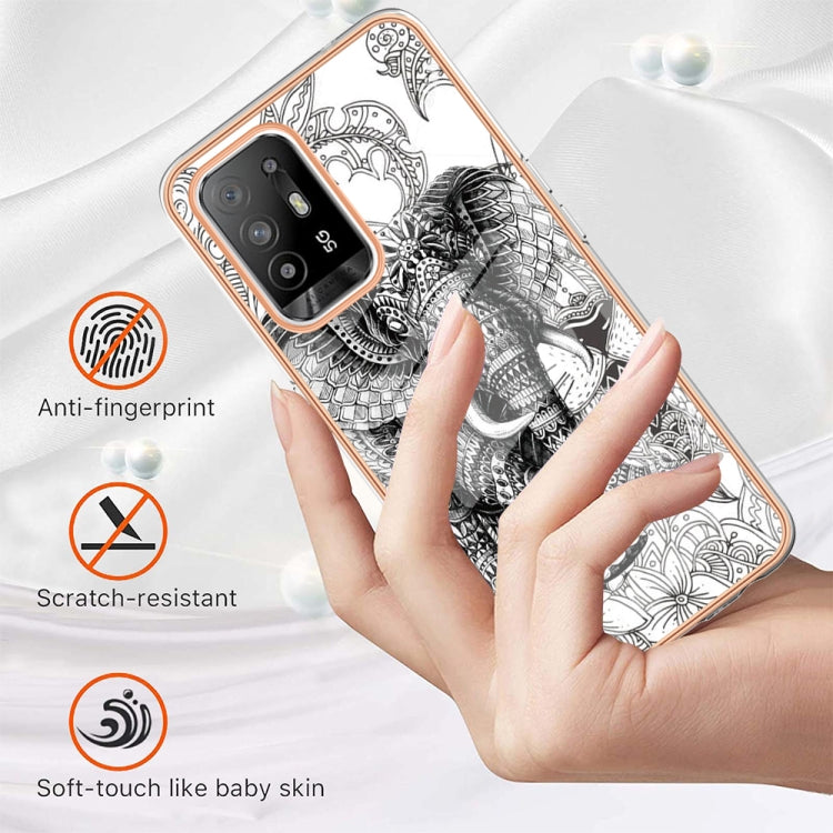 For OPPO A94 5G / A95 5G Electroplating Marble Dual-side IMD Phone Case(Totem Elephant)