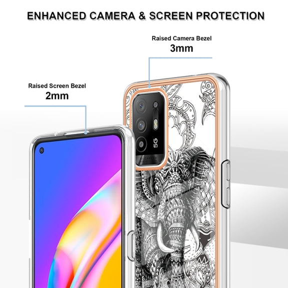 For OPPO A94 5G / A95 5G Electroplating Marble Dual-side IMD Phone Case(Totem Elephant)