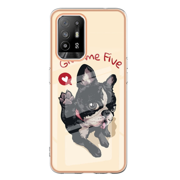 For OPPO A94 5G / A95 5G Electroplating Marble Dual-side IMD Phone Case(Lucky Dog)