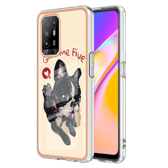For OPPO A94 5G / A95 5G Electroplating Marble Dual-side IMD Phone Case(Lucky Dog)