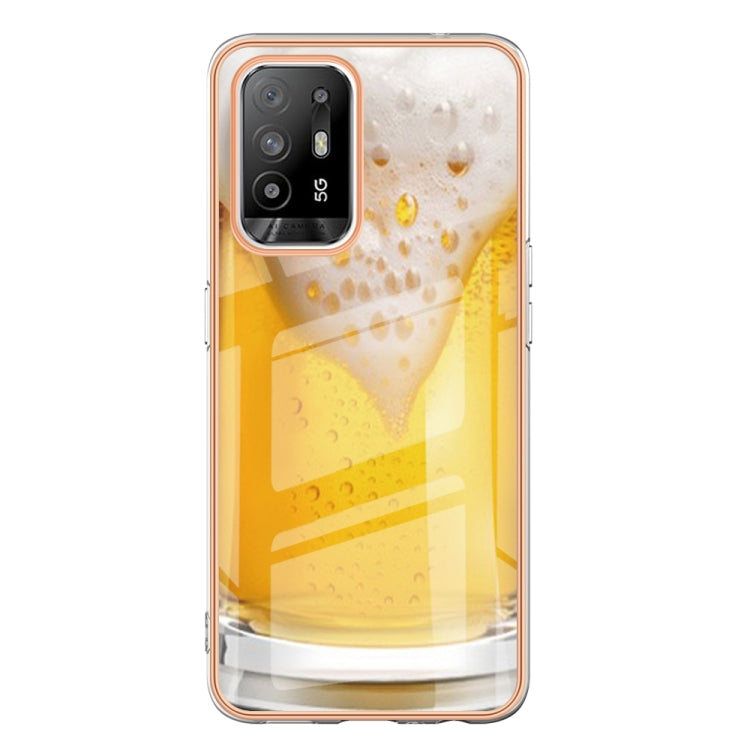 For OPPO A94 5G / A95 5G Electroplating Marble Dual-side IMD Phone Case(Draft Beer)