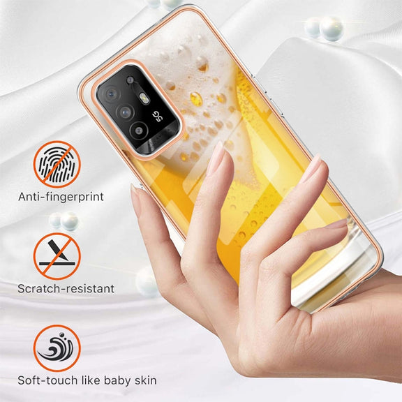 For OPPO A94 5G / A95 5G Electroplating Marble Dual-side IMD Phone Case(Draft Beer)
