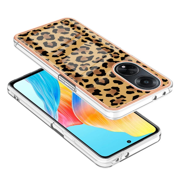 For OPPO A98 Electroplating Marble Dual-side IMD Phone Case(Leopard Print)
