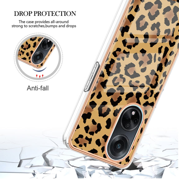 For OPPO A98 Electroplating Marble Dual-side IMD Phone Case(Leopard Print)