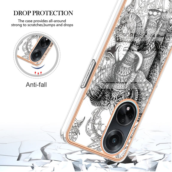 For OPPO A98 Electroplating Marble Dual-side IMD Phone Case(Totem Elephant)