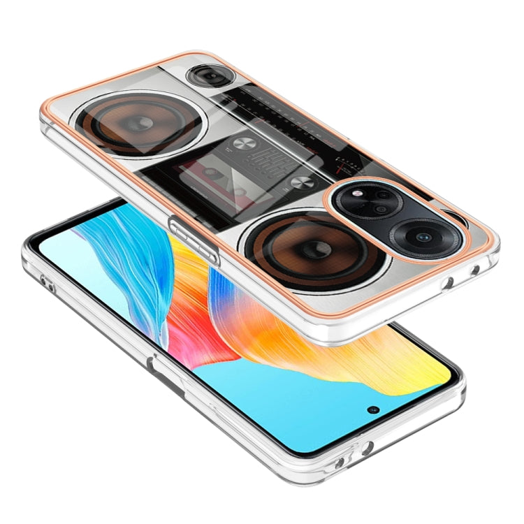 For OPPO A98 Electroplating Marble Dual-side IMD Phone Case(Retro Radio)