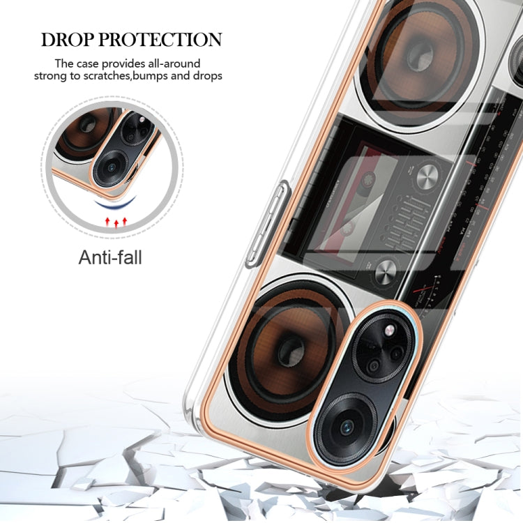 For OPPO A98 Electroplating Marble Dual-side IMD Phone Case(Retro Radio)