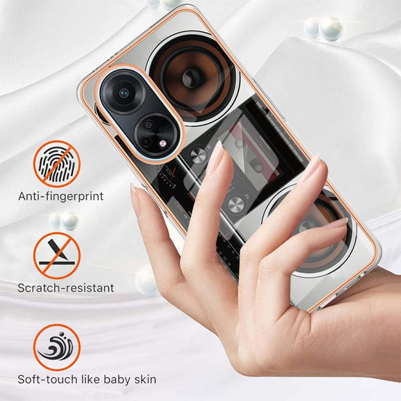 For OPPO A98 Electroplating Marble Dual-side IMD Phone Case(Retro Radio)