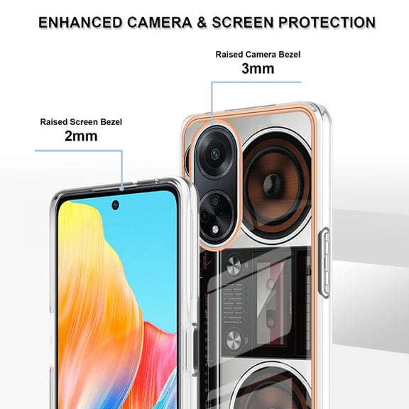 For OPPO A98 Electroplating Marble Dual-side IMD Phone Case(Retro Radio)