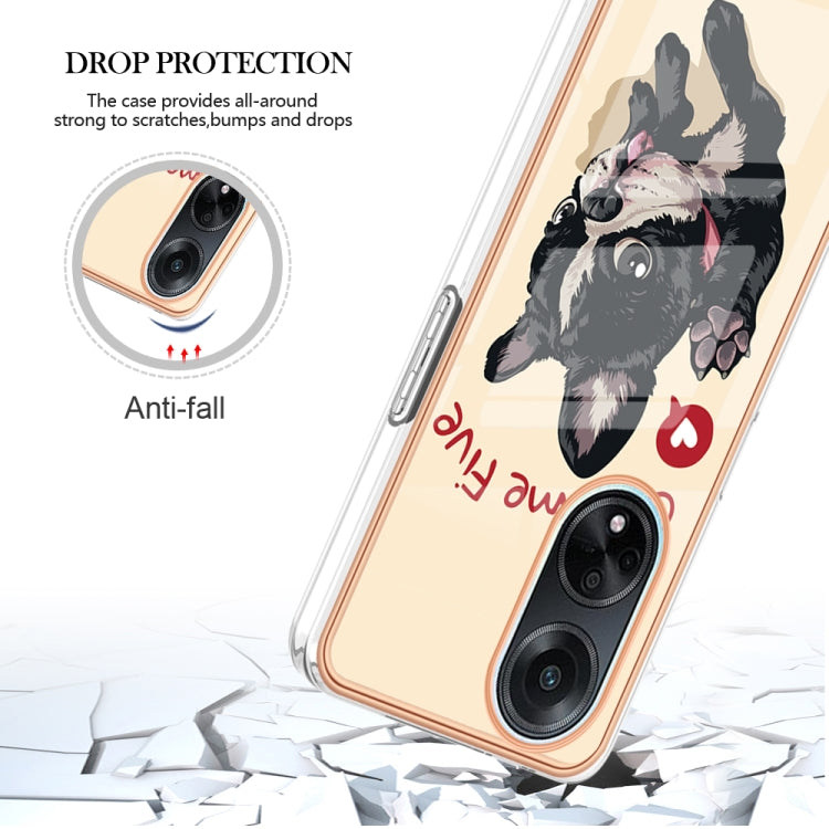 For OPPO A98 Electroplating Marble Dual-side IMD Phone Case(Lucky Dog)