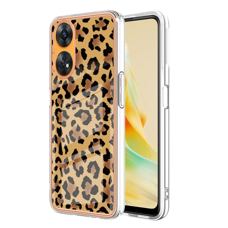 For OPPO Reno8 T 4G Electroplating Marble Dual-side IMD Phone Case(Leopard Print)