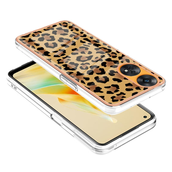 For OPPO Reno8 T 4G Electroplating Marble Dual-side IMD Phone Case(Leopard Print)