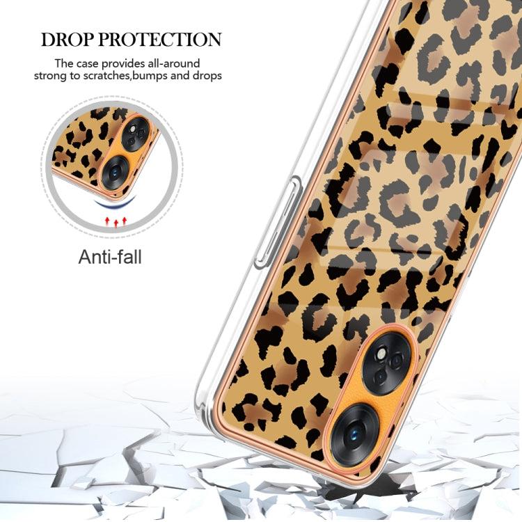 For OPPO Reno8 T 4G Electroplating Marble Dual-side IMD Phone Case(Leopard Print)