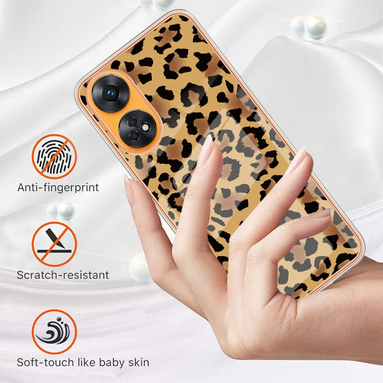 For OPPO Reno8 T 4G Electroplating Marble Dual-side IMD Phone Case(Leopard Print)
