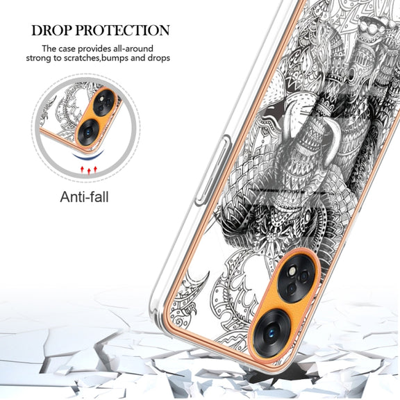 For OPPO Reno8 T 4G Electroplating Marble Dual-side IMD Phone Case(Totem Elephant)