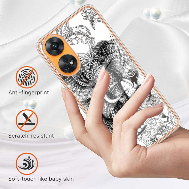 For OPPO Reno8 T 4G Electroplating Marble Dual-side IMD Phone Case(Totem Elephant)