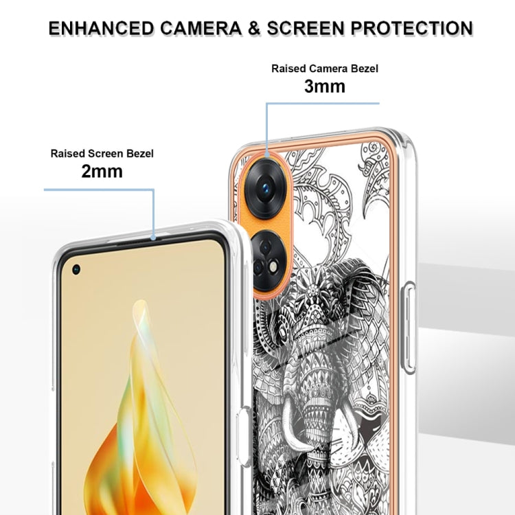 For OPPO Reno8 T 4G Electroplating Marble Dual-side IMD Phone Case(Totem Elephant)