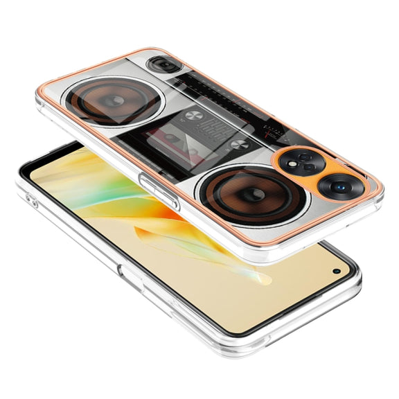 For OPPO Reno8 T 4G Electroplating Marble Dual-side IMD Phone Case(Retro Radio)