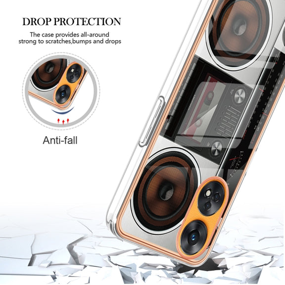 For OPPO Reno8 T 4G Electroplating Marble Dual-side IMD Phone Case(Retro Radio)