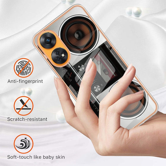 For OPPO Reno8 T 4G Electroplating Marble Dual-side IMD Phone Case(Retro Radio)