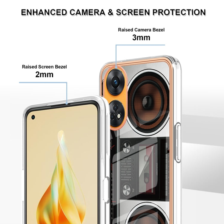 For OPPO Reno8 T 4G Electroplating Marble Dual-side IMD Phone Case(Retro Radio)