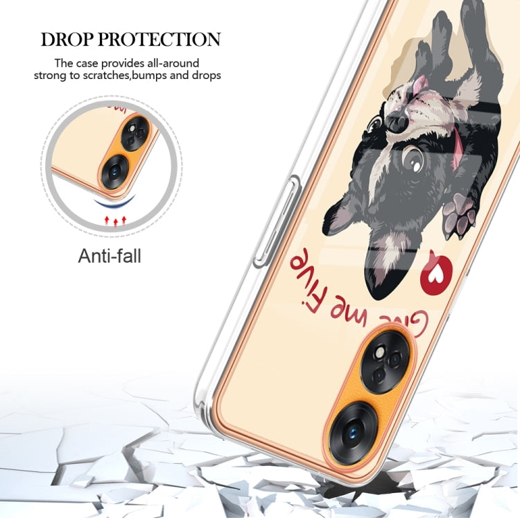 For OPPO Reno8 T 4G Electroplating Marble Dual-side IMD Phone Case(Lucky Dog)