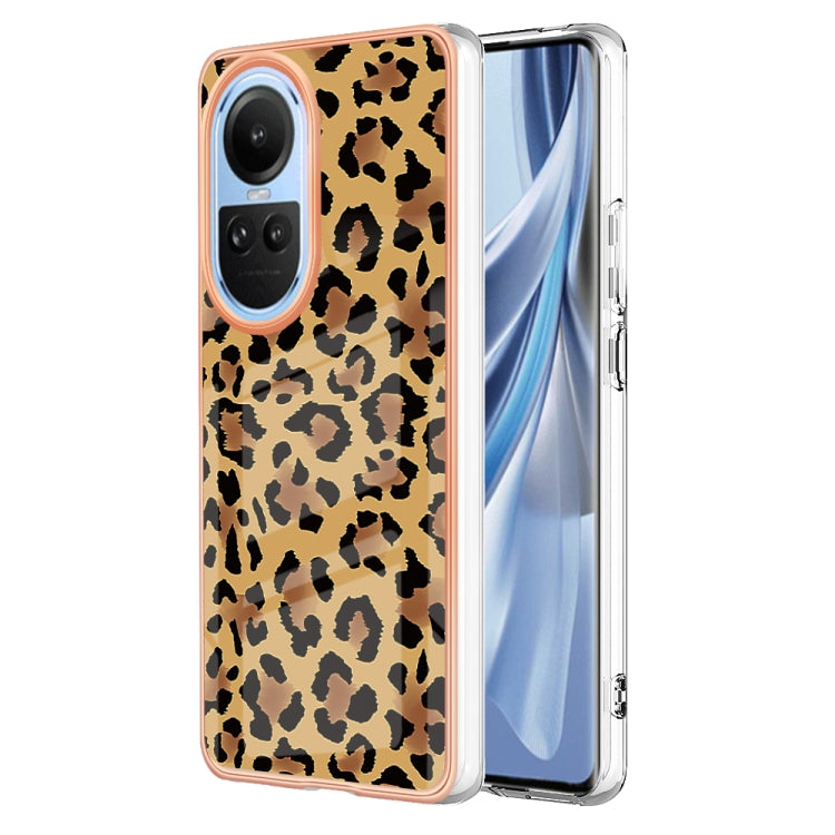 For OPPO Reno10 5G Global Electroplating Marble Dual-side IMD Phone Case(Leopard Print)