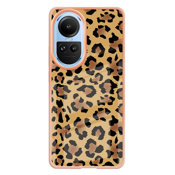 For OPPO Reno10 5G Global Electroplating Marble Dual-side IMD Phone Case(Leopard Print)