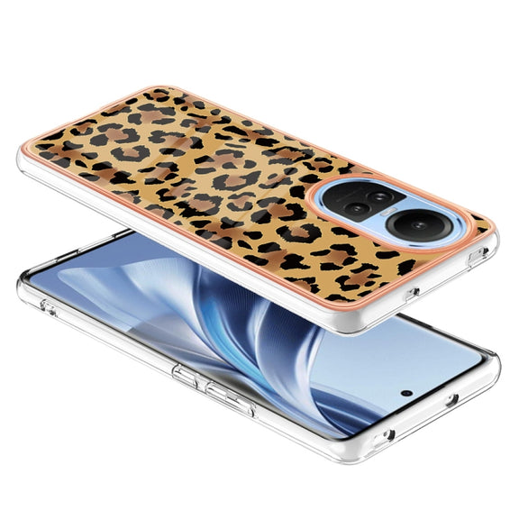 For OPPO Reno10 5G Global Electroplating Marble Dual-side IMD Phone Case(Leopard Print)