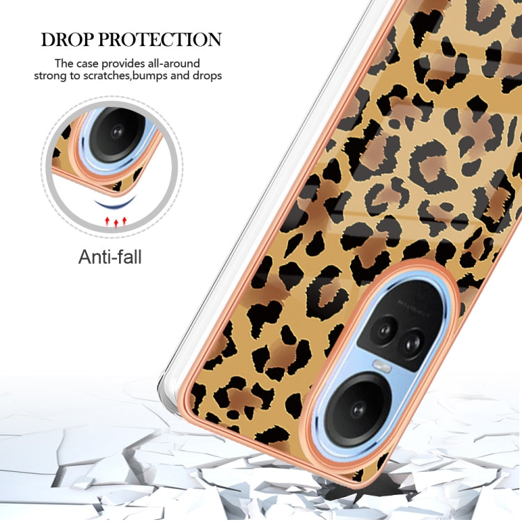 For OPPO Reno10 5G Global Electroplating Marble Dual-side IMD Phone Case(Leopard Print)