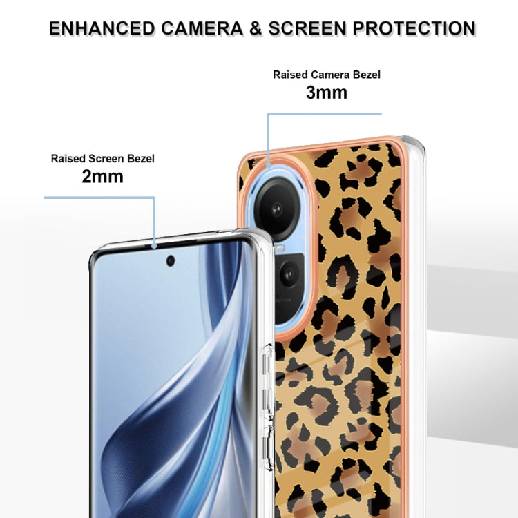 For OPPO Reno10 5G Global Electroplating Marble Dual-side IMD Phone Case(Leopard Print)