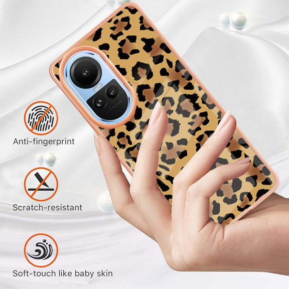 For OPPO Reno10 5G Global Electroplating Marble Dual-side IMD Phone Case(Leopard Print)