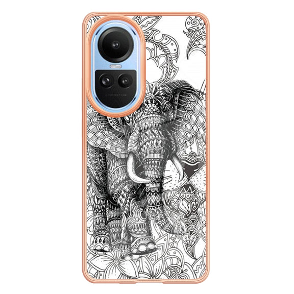For OPPO Reno10 5G Global Electroplating Marble Dual-side IMD Phone Case(Totem Elephant)
