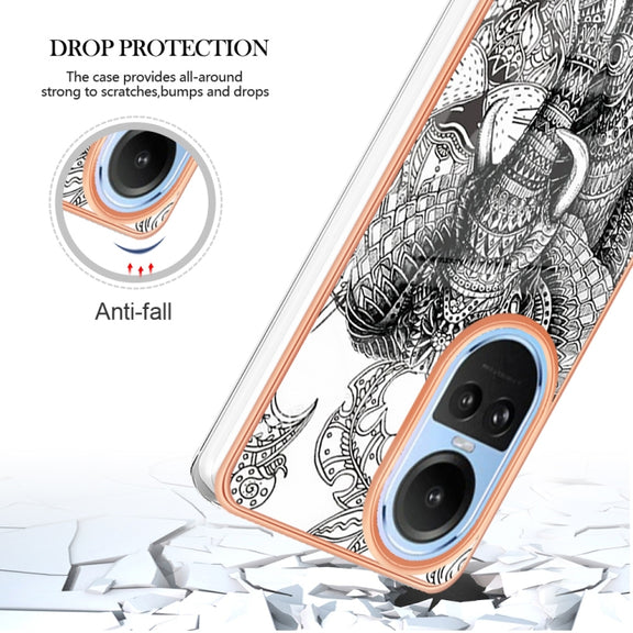 For OPPO Reno10 5G Global Electroplating Marble Dual-side IMD Phone Case(Totem Elephant)