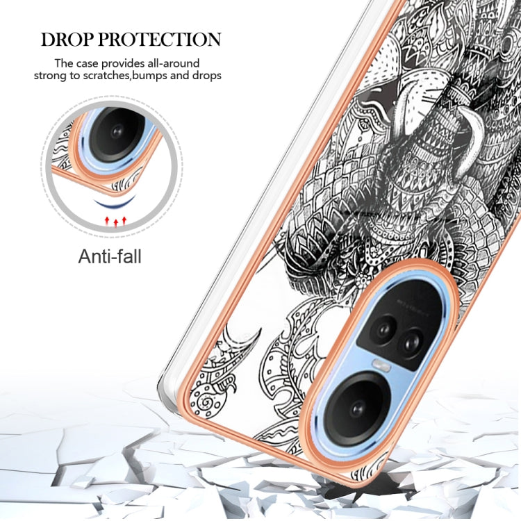 For OPPO Reno10 5G Global Electroplating Marble Dual-side IMD Phone Case(Totem Elephant)
