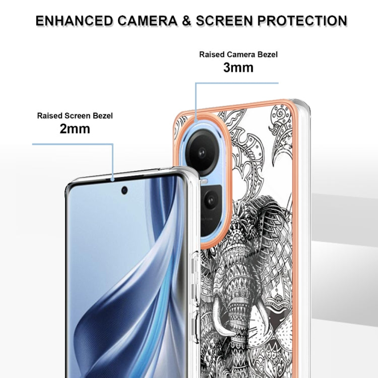 For OPPO Reno10 5G Global Electroplating Marble Dual-side IMD Phone Case(Totem Elephant)